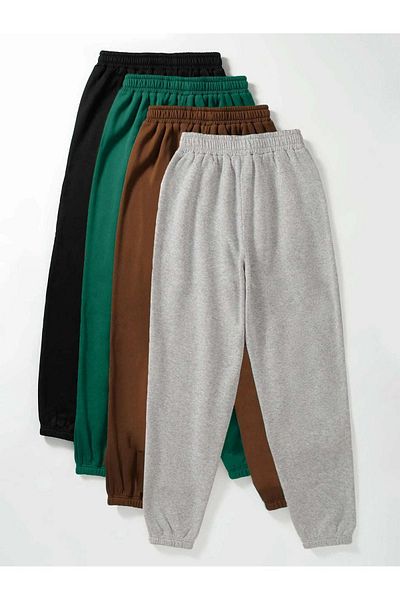 DUBU BUTİK Ψηλόμεσο Jogger Sweatpants 4 τεμαχίων - Μαύρο πράσινο καφέ γκρι ελαστικό