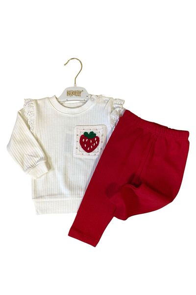 PEAR BABY Strawberry Detailed Seasonal Baby & Kids Snap Fastener Top and Bottom Set
