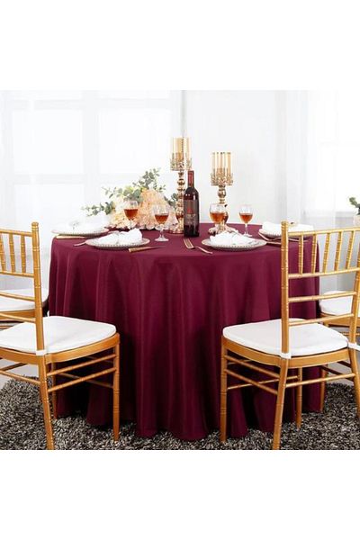 Kotonia Home Față de masă - Rotundă cu diametrul de 240 cm, satin damasc Deluxe, 100% bumbac, culoare vișinie