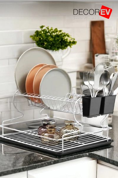 decorev Modern 2-Tier Stainless Dish Basket - Plate Holder