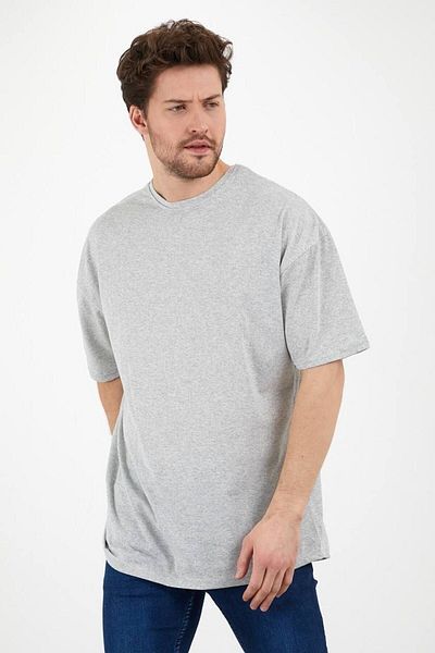 DUBU BUTİK Basic Plain 2-Piece Multi Combination T-shirt - Gray Oversize Crew Neck