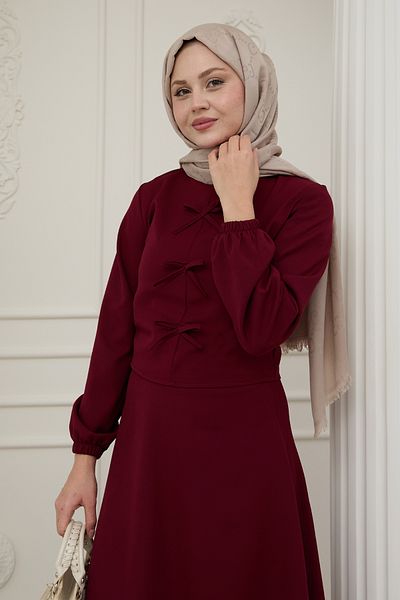 InStyle Costum roșu Claret cu fustă cu detaliu panglică