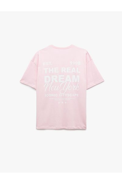 Koton Tricou oversize din bumbac cu mânecă scurtă, cu decolteu, cu imprimeu pe spate