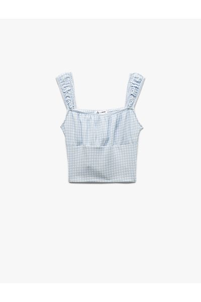 Koton New Season Square Collar Thick Strap Gingham Back Detailed Crop Blouse