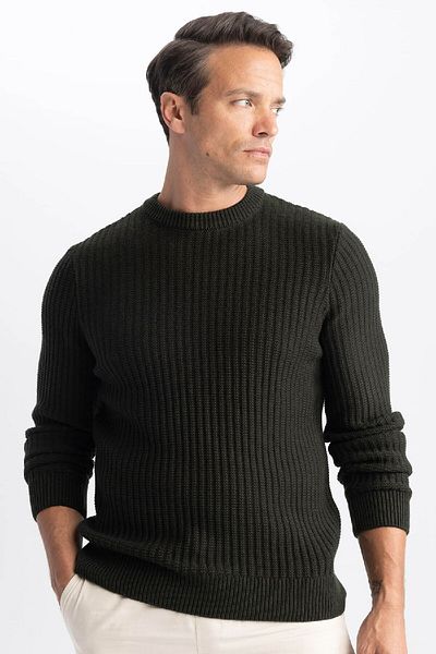 DeFacto Standard-Passform, normaler Schnitt, Rundhalsausschnitt, Jacquard-Strickpullover, A5234ax23wn