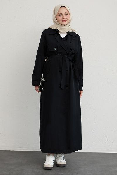 InStyle Trenci negru cu brâu cu două capace