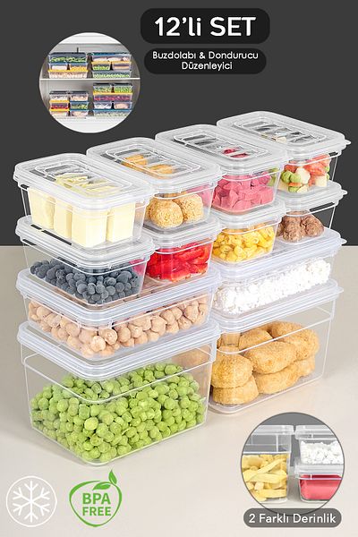 Meleni Home 12 Piece Deep and Shallow Food Storage Container Set - Transparent Lid Microwave Compatible Organizer Organizer
