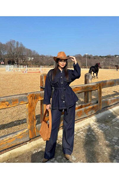 BelezaStore Темно-синій піджак Джинсові штани Костюм