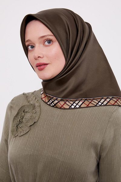 Levidor Μεταξωτό μαντίλι Khaki καρό Edge Twill