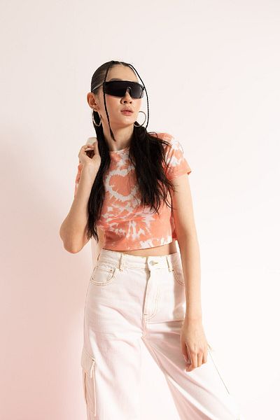 DeFacto Tie-Dye Rib Short Sleeve T-Shirt - A5504ax23sm