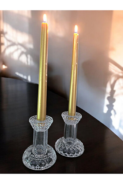 Genel Markalar Dekoratif 2 li Kristal Cam Şamdan/ Mumluk
