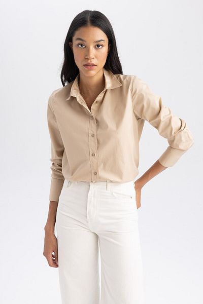 DeFacto Oversize Wide Fit popelínová košile s dlouhým rukávem 100% bavlna T8735Az23Au