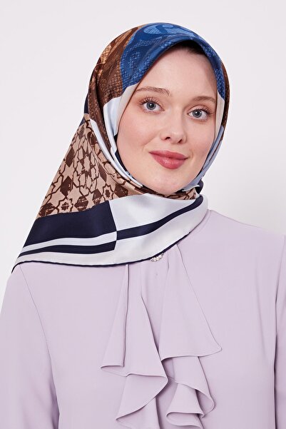 Levidor Μπλε Navy Ethnic Pattern Twil Silk Φουλάρι