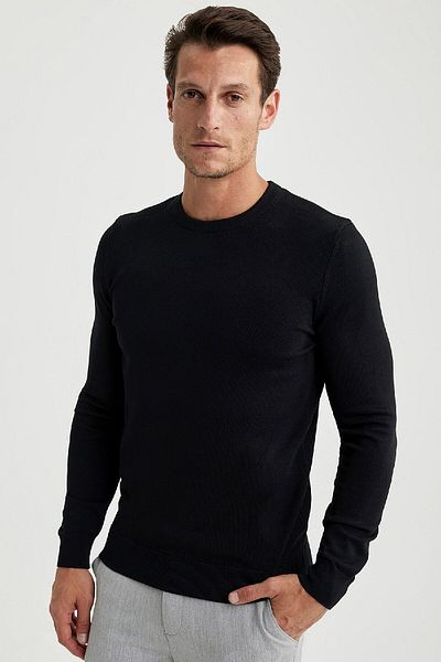 DeFacto Μαύρο Crew Neck Basic Απλό Πλεκτό Άνετο Πλεκτό Πουλόβερ A5268ax23au