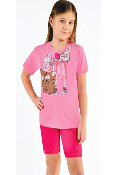 Ersoy Çocuk Giyim Komplet kratkih rukava i šortsa za devojčice u boji lososa