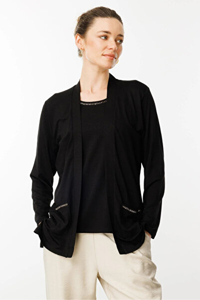 Desen Triko Women's Summer Cardigan with Pockets with Stones 25756 Black