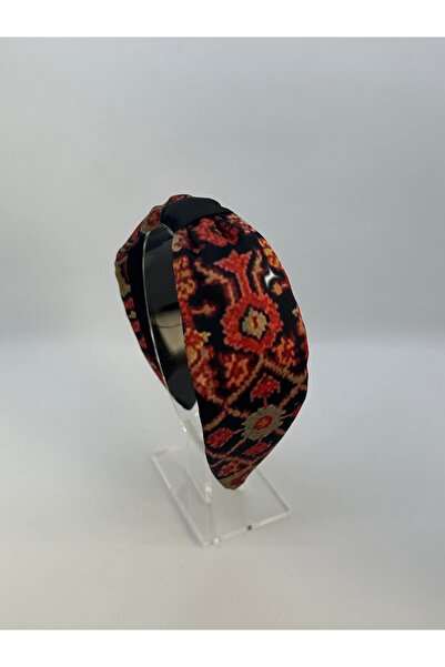 Creative Box ipek kumaştan,kırmızı siyah bejli etnik kilim desenli taç,pamuk ...