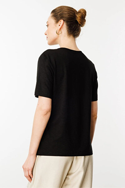 Desen Triko Γυναικείο 25768 Μαύρο Μπλουζάκι Μπάλας Μη Επεξεργασμένο