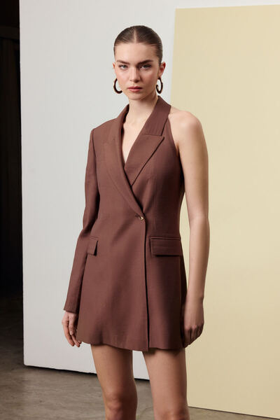 Berr-ın Tek Omuz Ceket Elbise Kahve