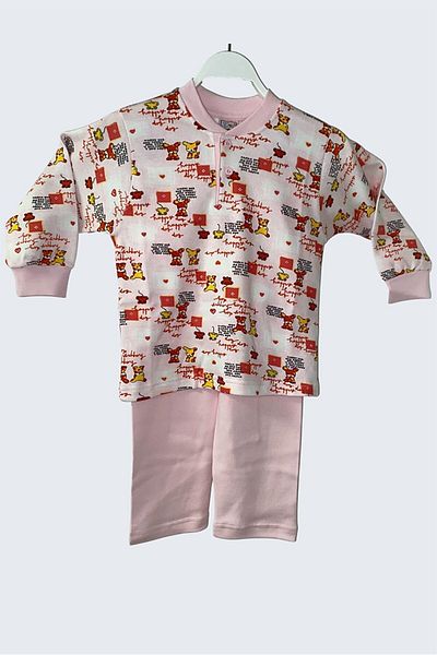 TÜREN 709 Model Pink Children's Patterned Interlock Pajamas Set