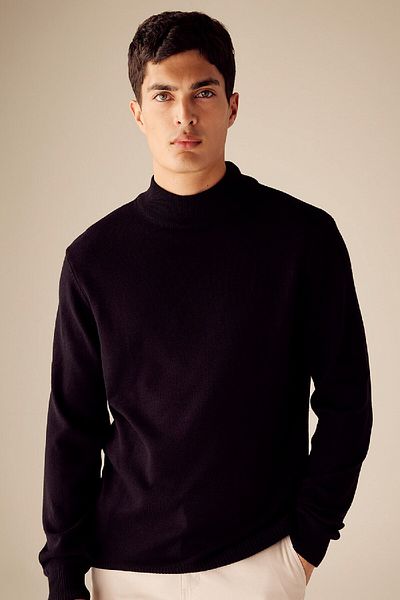 DeFacto Schwarzer Slim-Fit-Slim-Fit-Pullover mit halbem Rollkragen, Basic-Solid-Strickpullover R1127az23wn