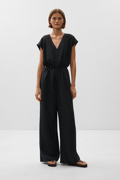 Oysho Long jumpsuit with linen and ruching at the waist