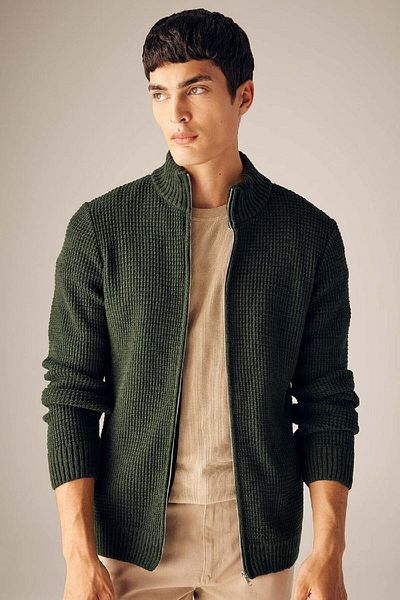 DeFacto Standard-Passform, normaler Schnitt, halber Rollkragen, Strickjacke mit Reißverschluss, R1195az23wn