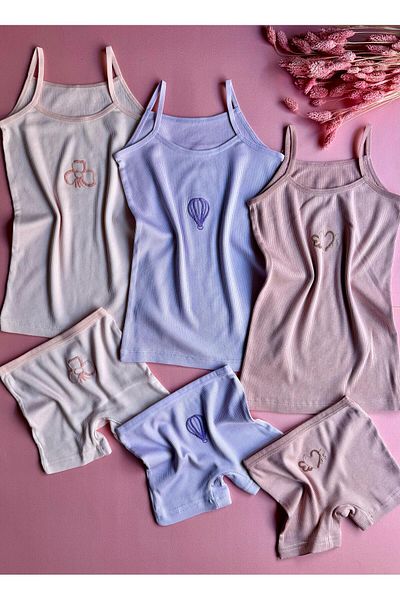VicTroy Modal Fabric, 3-Piece Embroidered Girl's Undershirt and Boxer Shorts Set (6 Pieces in Total)