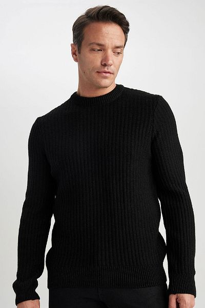 DeFacto Standard-Passform, normaler Schnitt, Rundhalsausschnitt, Jacquard-Strickpullover, A5234ax23wn