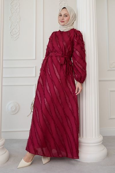 InStyle Red Chiffon Satin Dress with Glitter Tassels