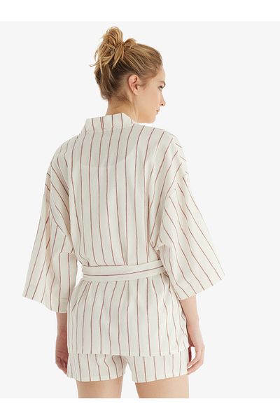 Blackspade Three Piece Burgundy Striped Bridal Kimono, Sling T-Shirt and Short Set