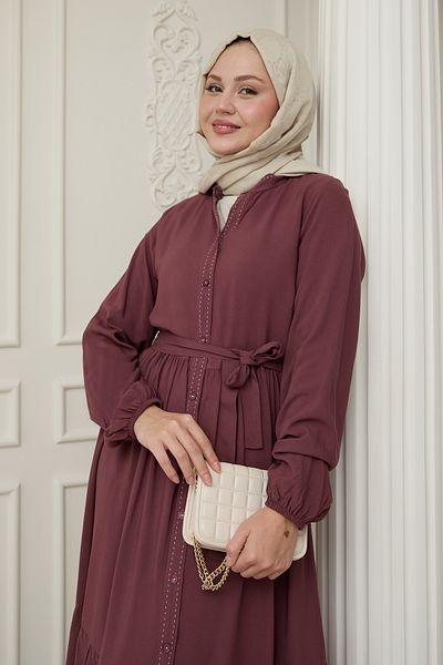 InStyle Rochie din viscoză Dusty Rose cu puncte în față