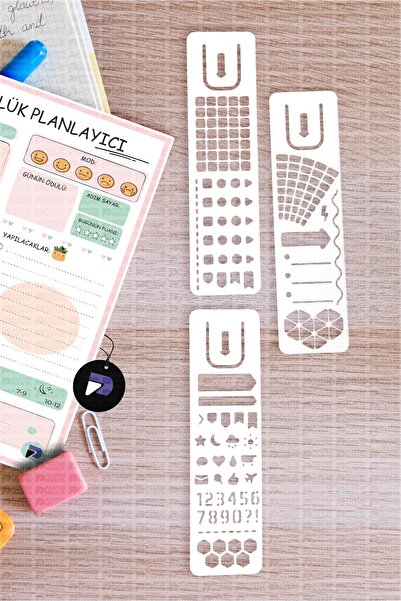 Postermanya Planner Bullet Journal Çizim Şablonu Seti, 3 Adet Günlük Ajanda Ç...