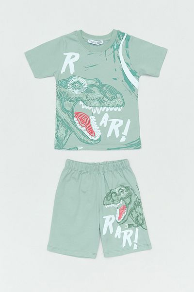 Fulla Moda Dinosaur Embossed Printed 2-Piece Boy's Shorts Suit