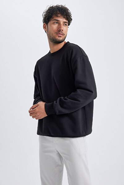DeFacto Oversize Geniş Kalıp Bisiklet Yaka Kalın Basic Düz Sweatshirt T5139az23au