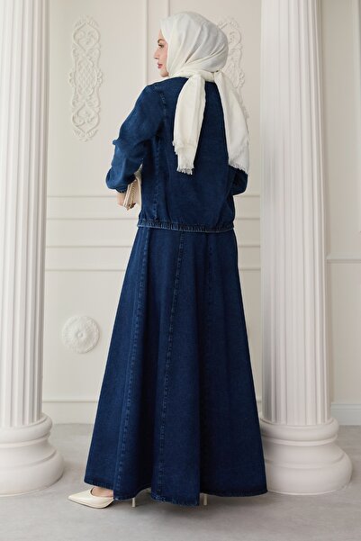 InStyle Темно-синій джинсовий костюм з курткою на резинці