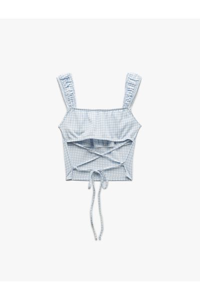 Koton New Season Square Collar Thick Strap Gingham Back Detailed Crop Blouse