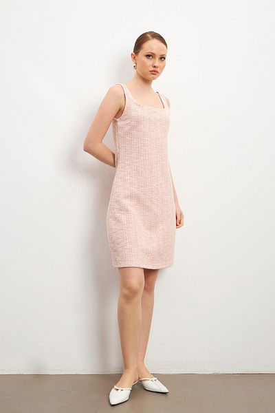 Trendseninle Rochie mini cu bretele din tweed roz de damă