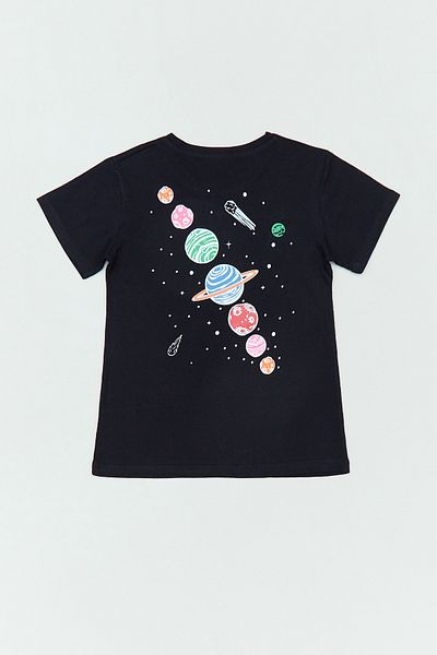 Fulla Moda 100% Cotton Front and Back Planet Printed Girl's T-Shirt