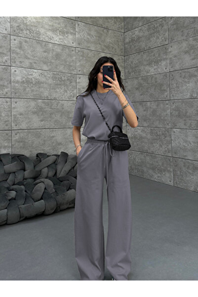 OKULCUBABA طقم نسائي فضفاض كاجوال بأكمام قصيرة