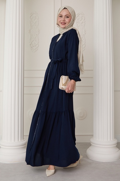 InStyle Viscose Navy Blue Dress with Punt on the Front