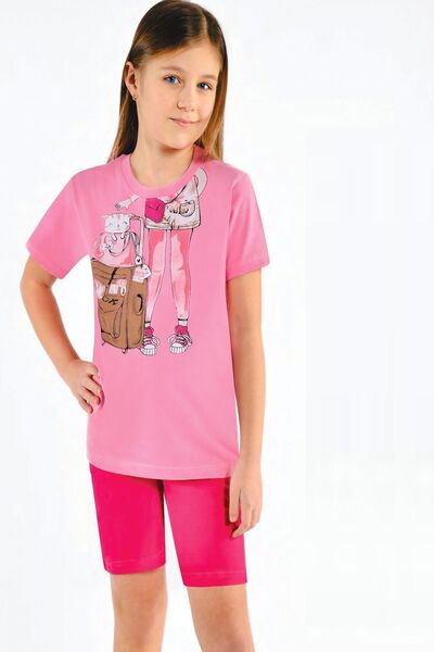 Ersoy Çocuk Giyim Ersoy Kids 508 Σετ κοριτσίστικο ροζ κοντομάνικο σορτς