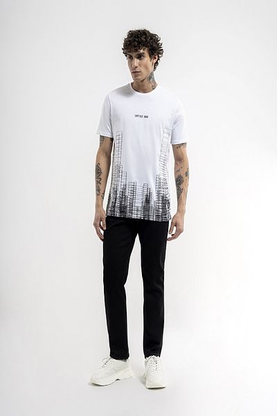 Loft 2035810 White Men's - Crew Neck, Logo Printed, Patterned Regular Cut Crew Neck T-Shirt