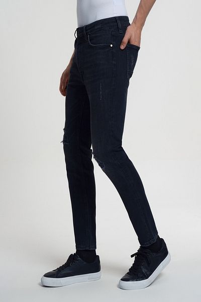Loft 2034663 Black Men's Justin Skinny Fit Ripped Detailed Jeans