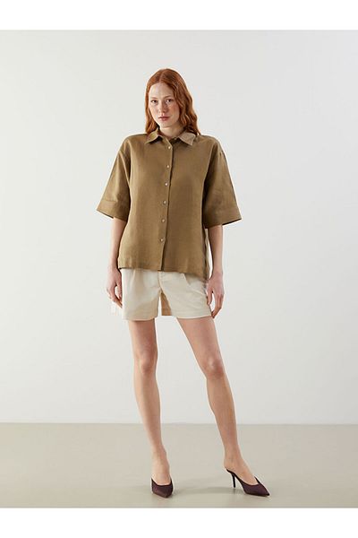 LC Waikiki Indigo Oversize 100% Linen Women's Shirt