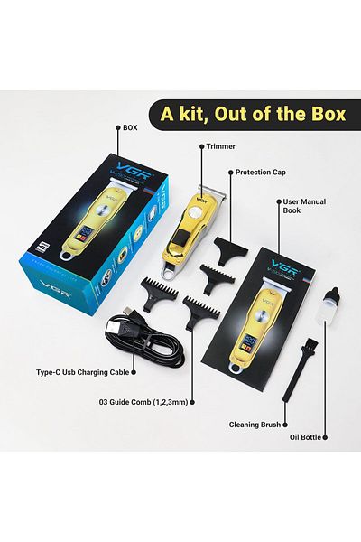 VGR V-290 Professional Hair Clipper with LED Display Gold/Silver