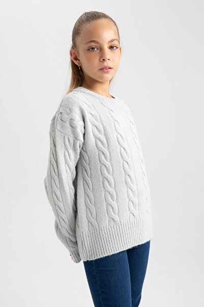 DeFacto Dívčí pletený svetr s výstřihem do vlasů B1556A823Wn