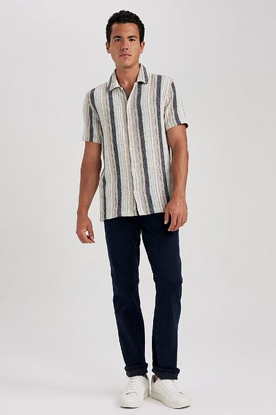 DeFacto Regular Fit Striped Cotton Short Sleeve Shirt A9137ax23hs