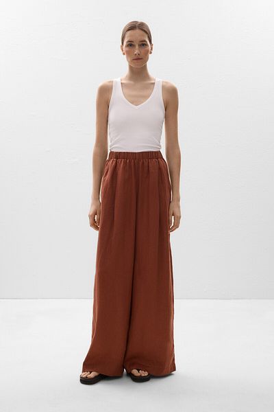 Oysho 100% Linen Wide Straight-leg Trousers