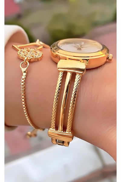 Fiesta Gold Yellow Steel Strap Bridal, Engagement, Wedding Small Case Wristwatch